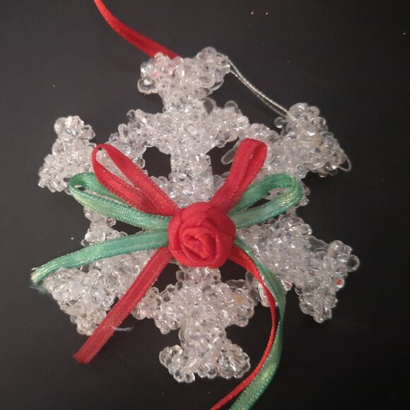 Vintage Handcrafted 13 Piece Bead & Ribbon Christmas Tree Ornaments Approx. 4" - Picture 4 of 4
